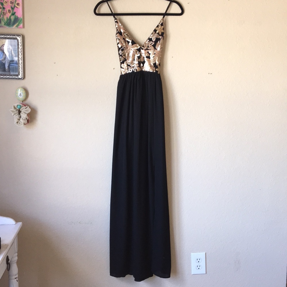 Formal black dress with sequined detailing